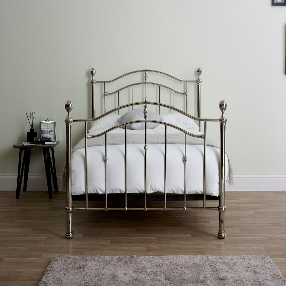 image 1 of 5ft King Size Silver chrome finish, crystal ball and chrome traditional metal bed frame bedstead, victorian, antique, ornate