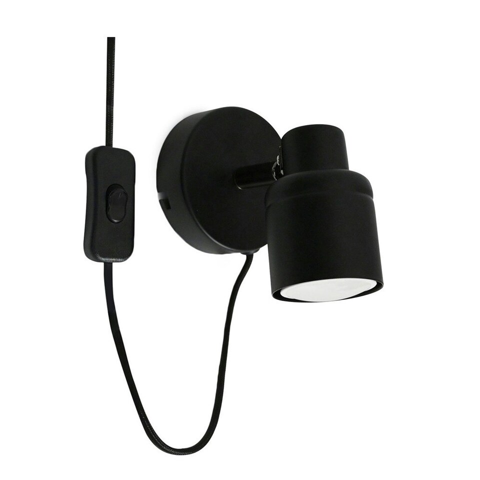 image 1 of ValueLights Benton Black Adjustable Plug In Wall Light & Bulb Black