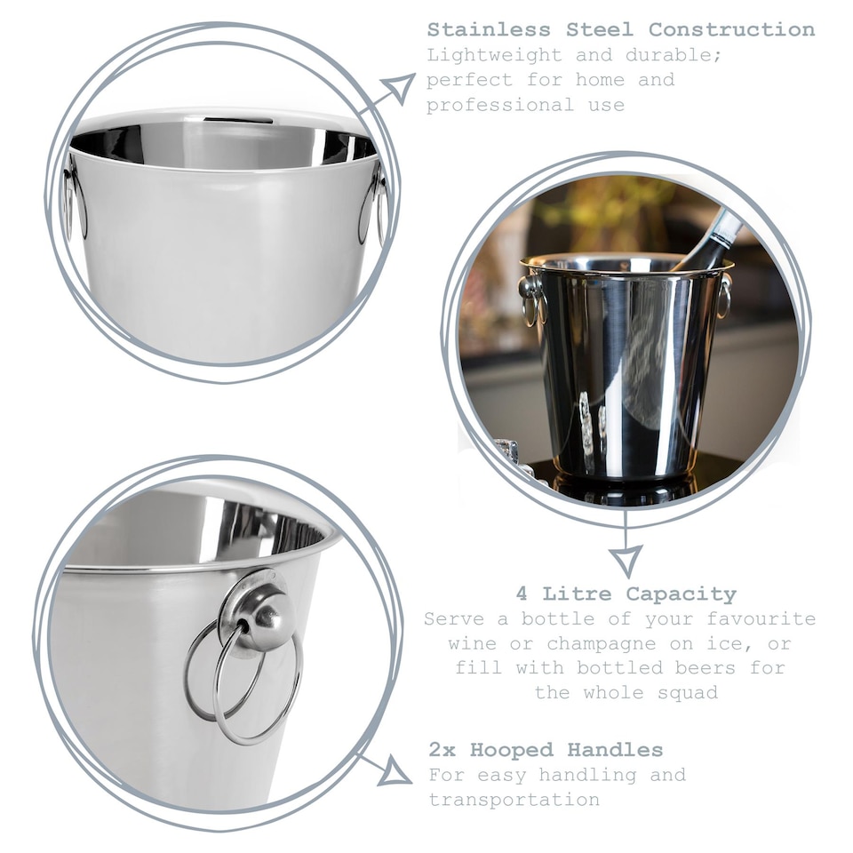 image 1 of Rink Drink Stainless Steel Ice Bucket - 4 Litre - Silver