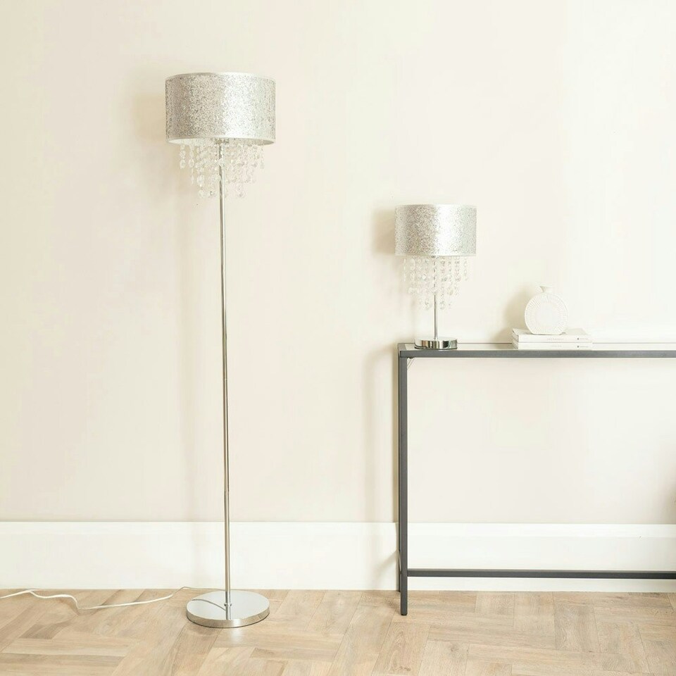 image 1 of ValueLights Bonita Silver Glitter Droplet Shade Table Lamp & Bulb Silver
