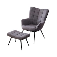 Vera Fabric Occasional Living Room Modern Accent Chair with Footstool (Charcoal)