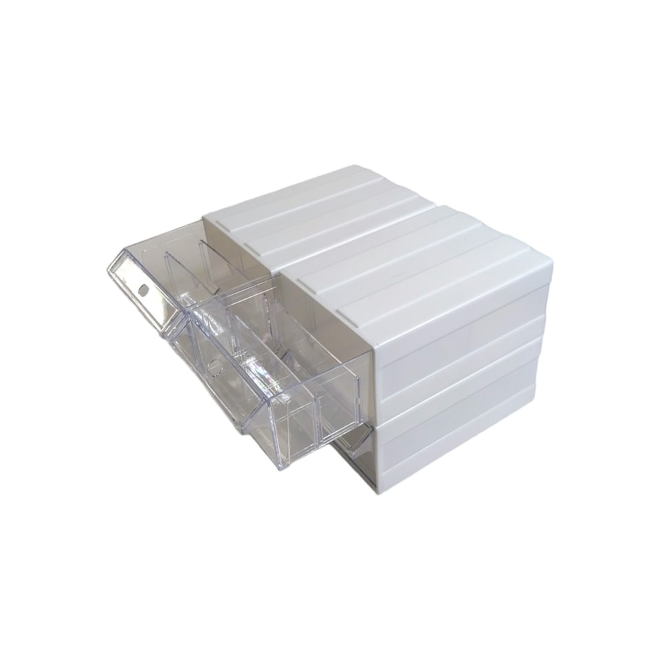 image 1 of White Stackable Plastic Storage Drawers L203xW135xH79mm with Removable Compartments