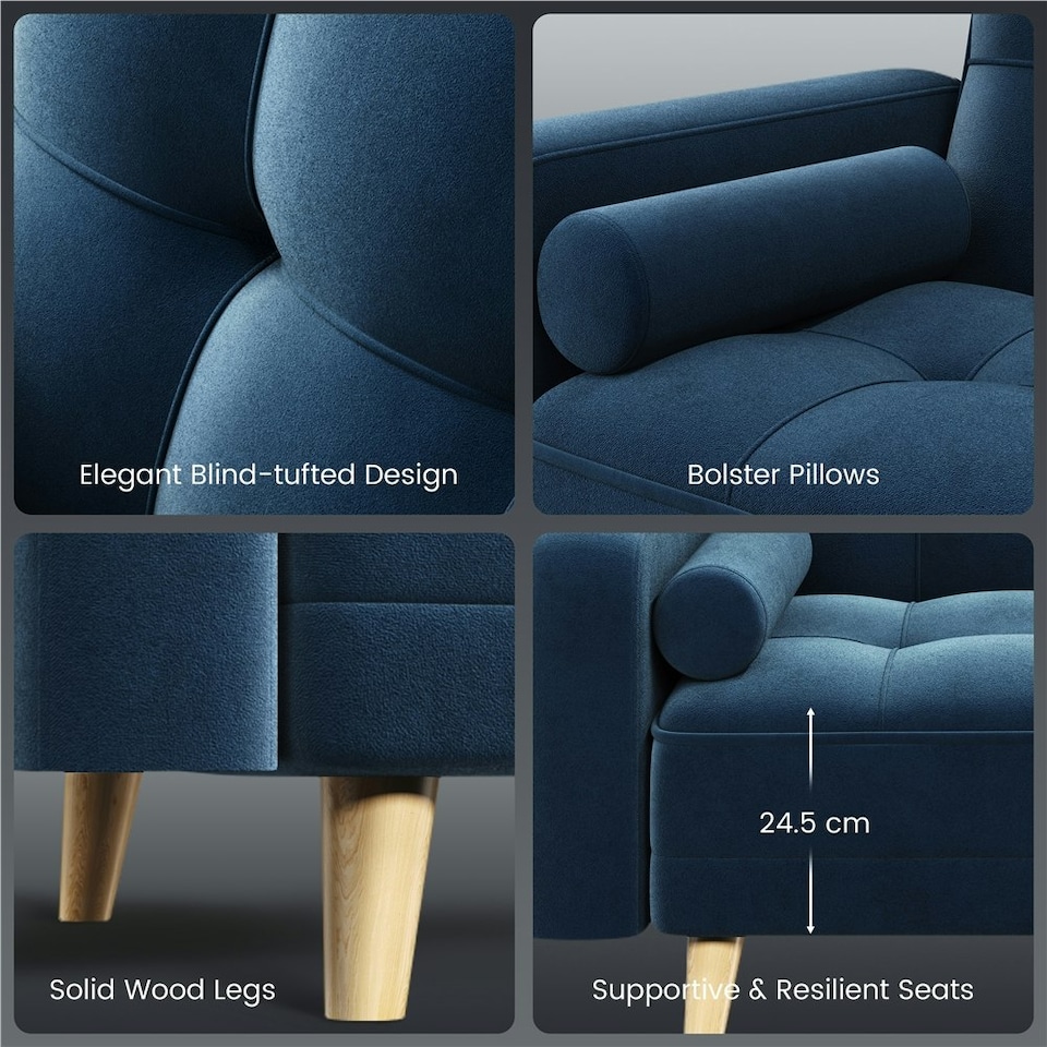 image 1 of Yaheetech Velvet Convertible Sofa Bed Blue