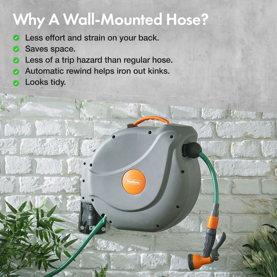 image 1 of VonHaus Garden Hose Reel 20m Wall Mounted & Retractable