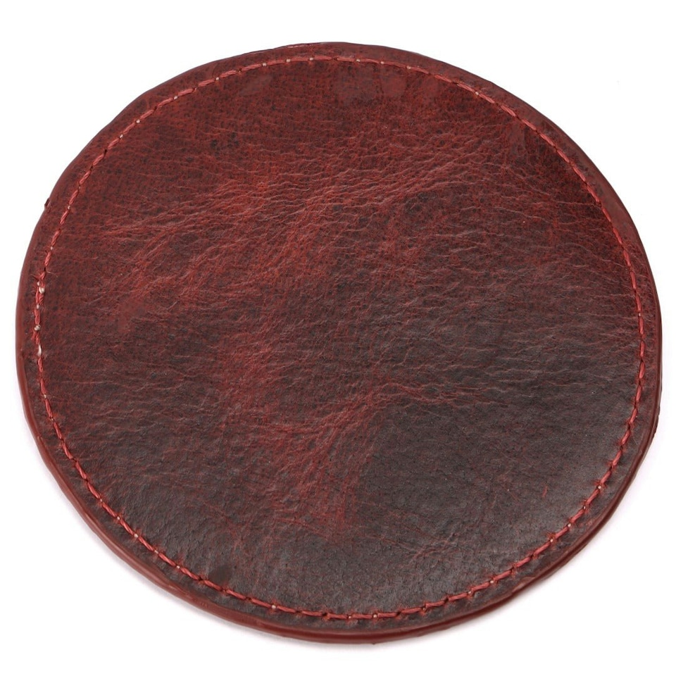 image 1 of CRICKET-GIFTS - Buffalo Leather Coaster | White Cricket Ball Stitching