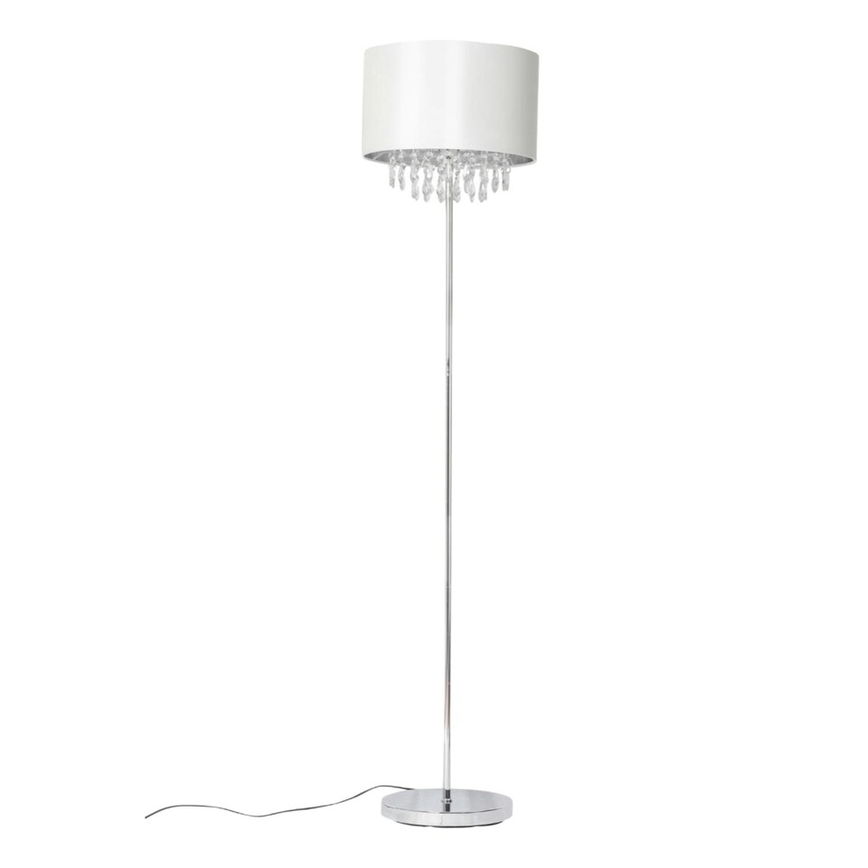 image 1 of First Choice Lighting Cream Faux Silk Jewelled Floor Lamp Chrome | White