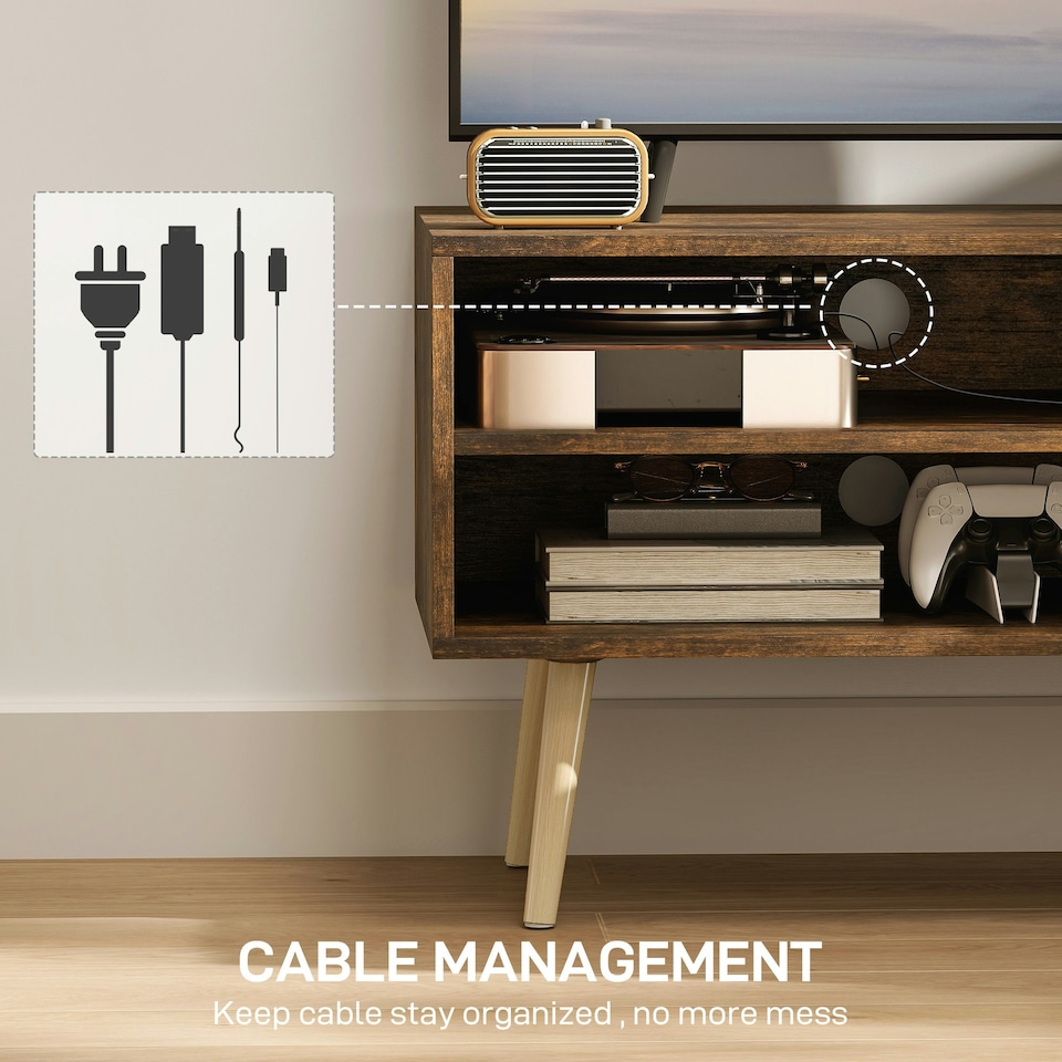 image 1 of HOMCOM TV Unit Cabinet for TVs up to 55Inches with Cable Management, Brown | Brown | 1