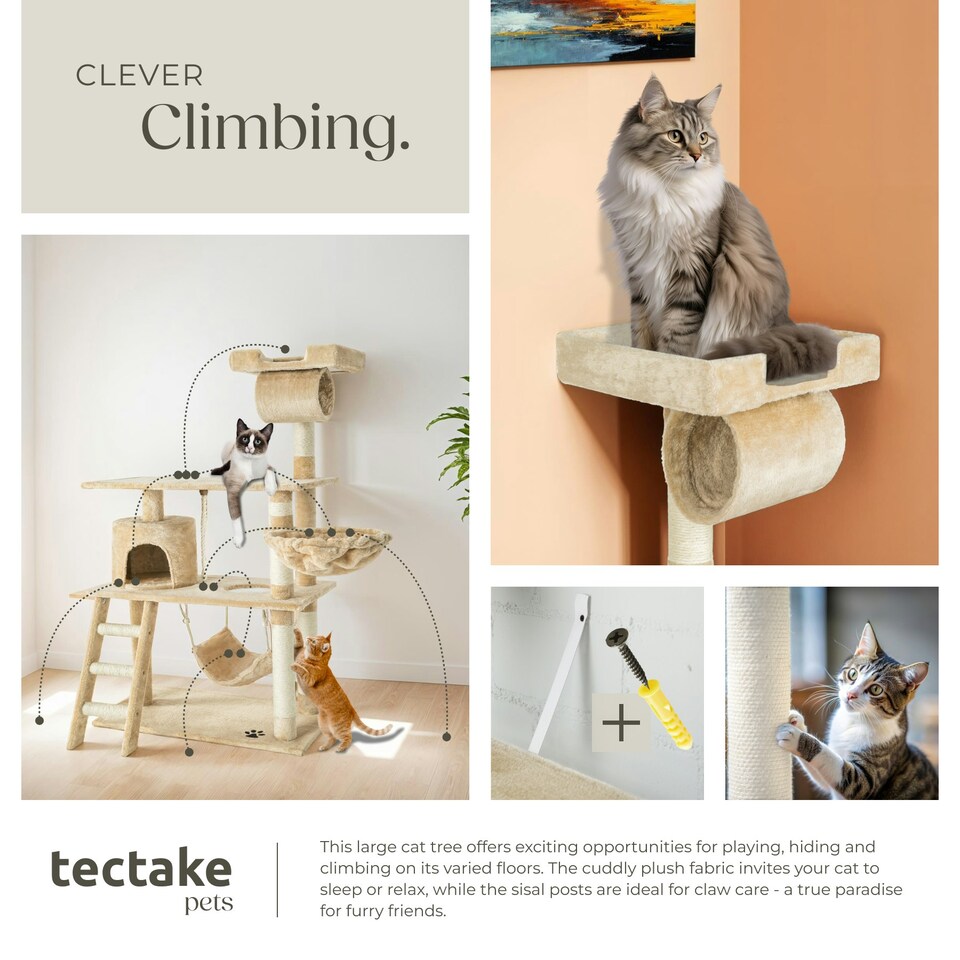 image 1 of Cat Tree Marcel - 141 cm, sisal cat scratching post - Beige