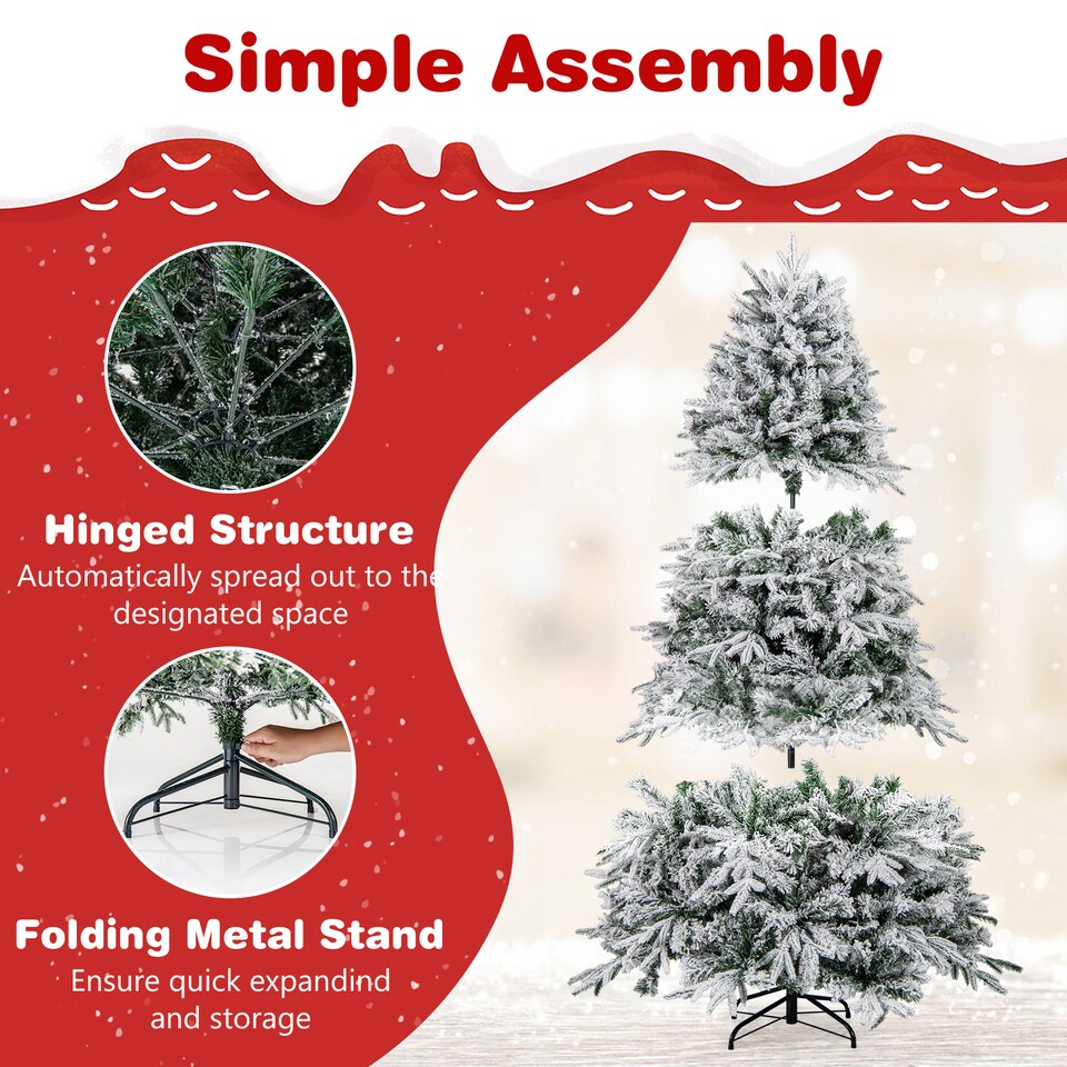image 1 of COSTWAY 6FT Artificial Christmas Tree Pre-lit Hinged Xmas Tree with LED Lights Green