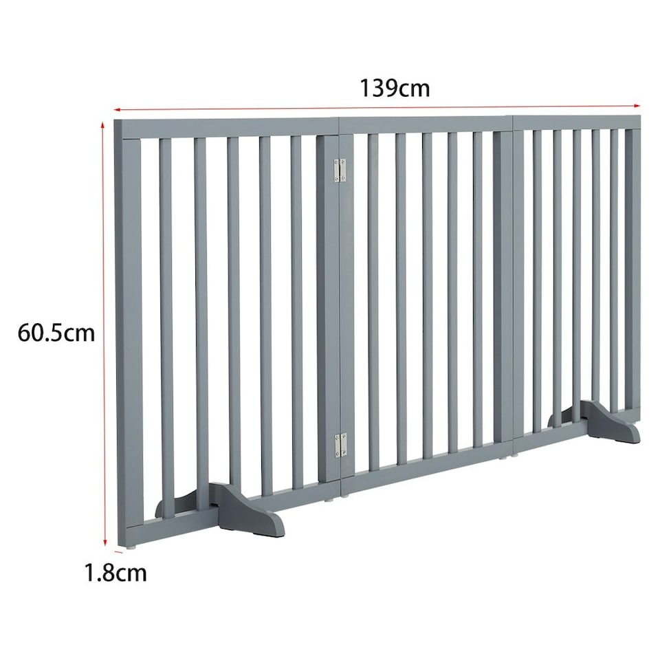 image 1 of Living and Home Wooden Foldable Freestanding 3 Panel Pet Gate - Grey