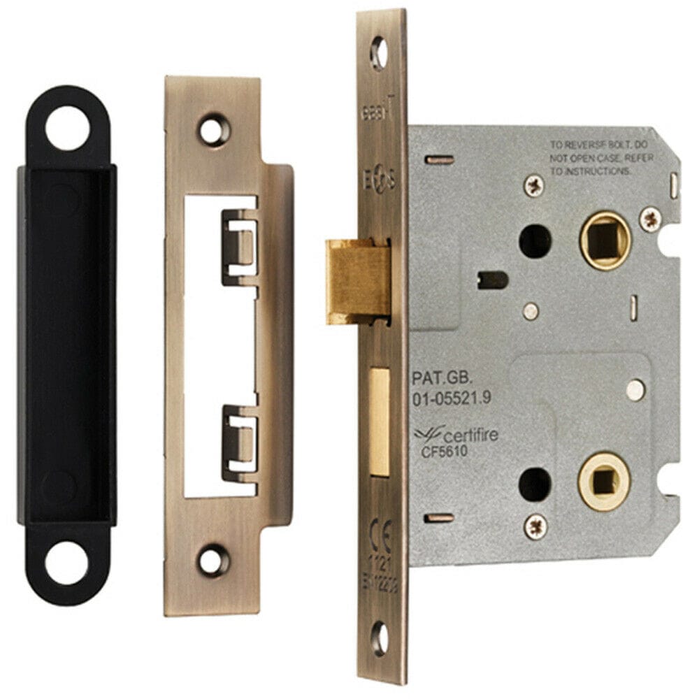 Loops Locking Bathroom Door Sashlock Latch Square Forend 76mm Antique Brass in Metallics