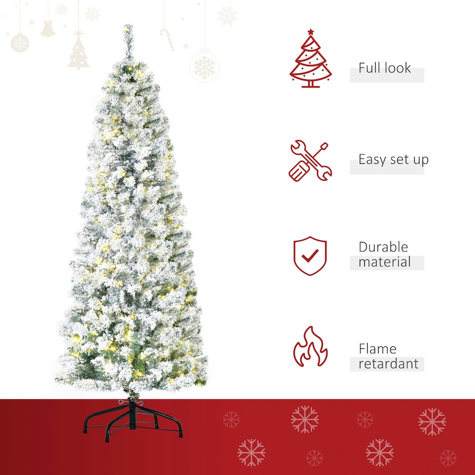 image 1 of HOMCOM 6FT Prelit Snow Flocked Christmas Tree w/ Light, Xmas Decoration Green