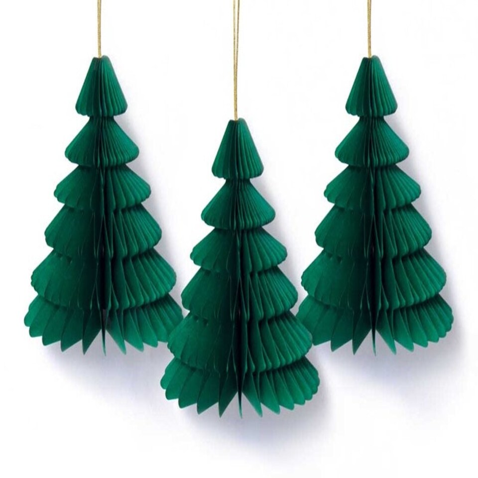 image 1 of Pack of 3 Paper Honeycomb Christmas Tree Baubles