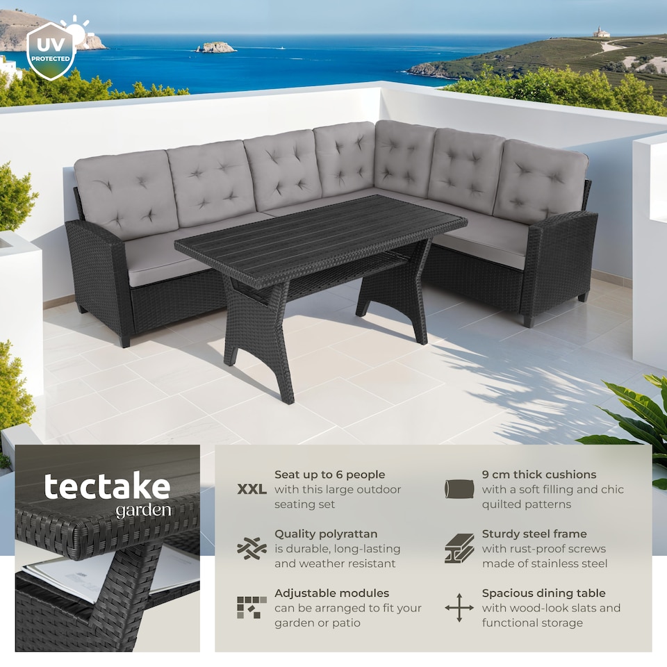 image 1 of Garden Furniture Set Catania - for 6 people, weather-resistant, thick cushions | Black | black | 120 x 65 x 73 cm | 1