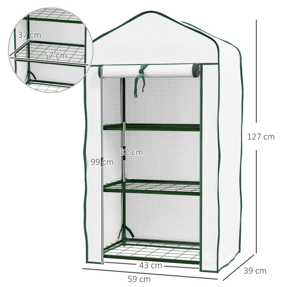 image 1 of Outsunny Portable Mini Greenhouse with Roll-up Door and Wire Shelves, White