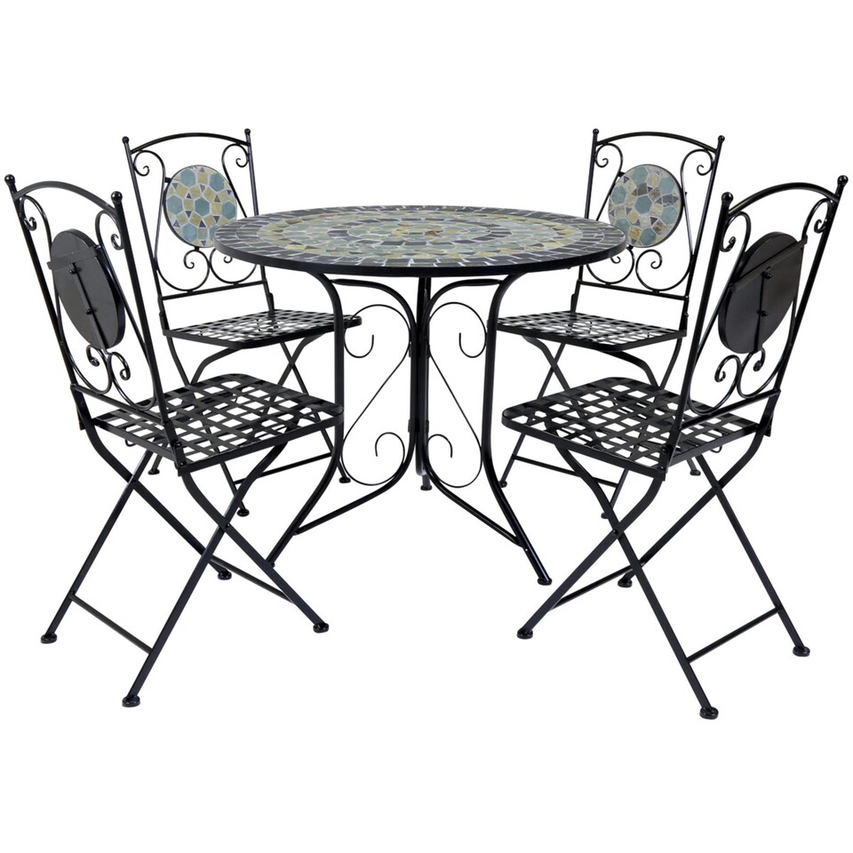 image 1 of Charles Bentley Garden Blue Mosaic 5 Piece Dining Set With Folding Chairs Patio