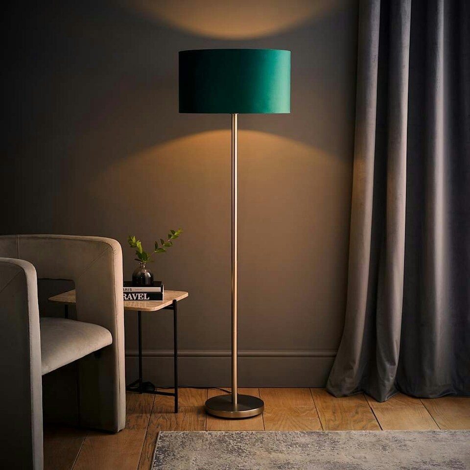 image 1 of ValueLights Charlie Chrome Stem Floor Lamp Green Drum Shade Green