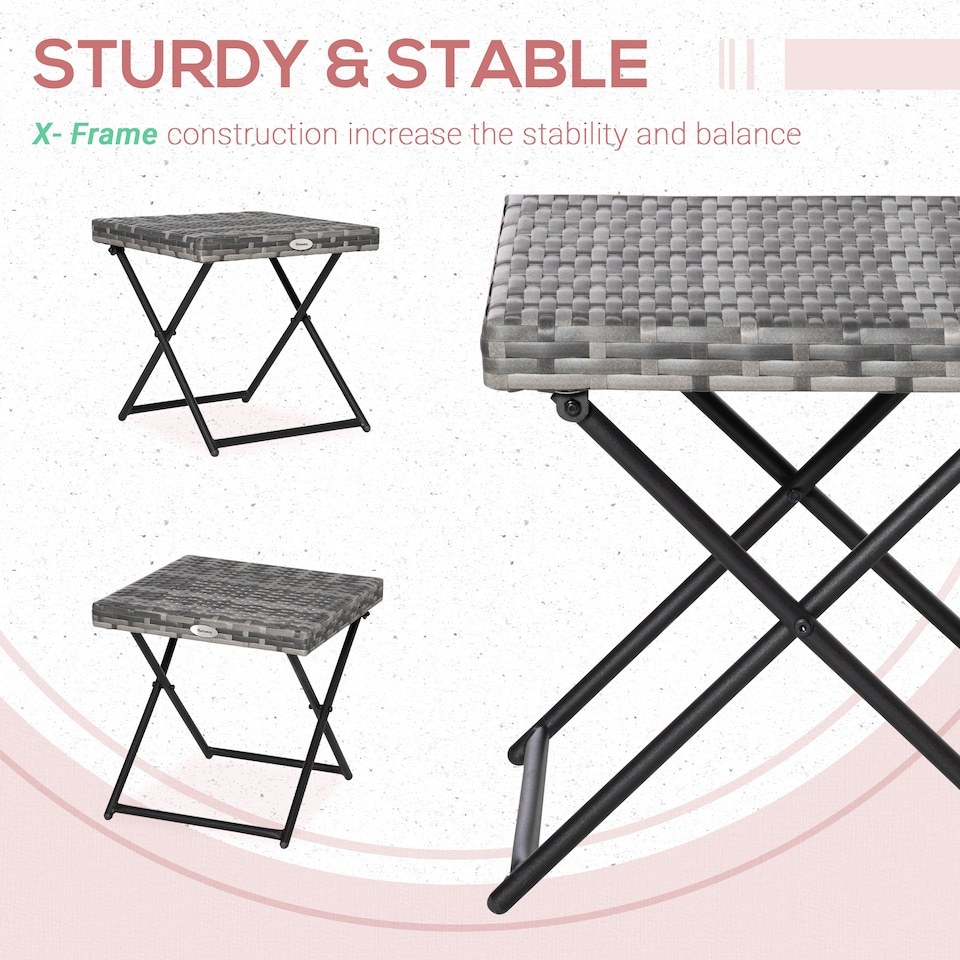 image 1 of Outsunny Folding Square Rattan Coffee Table w/ Steel Frame Bistro Garden Grey
