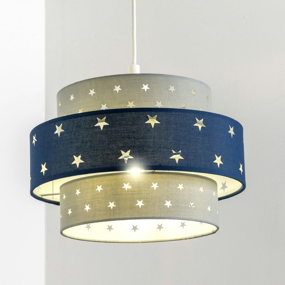 image 1 of CGC STARLIGHT Grey & Navy Blue Star Two Tier Easy Fit Lamp Shade Blue