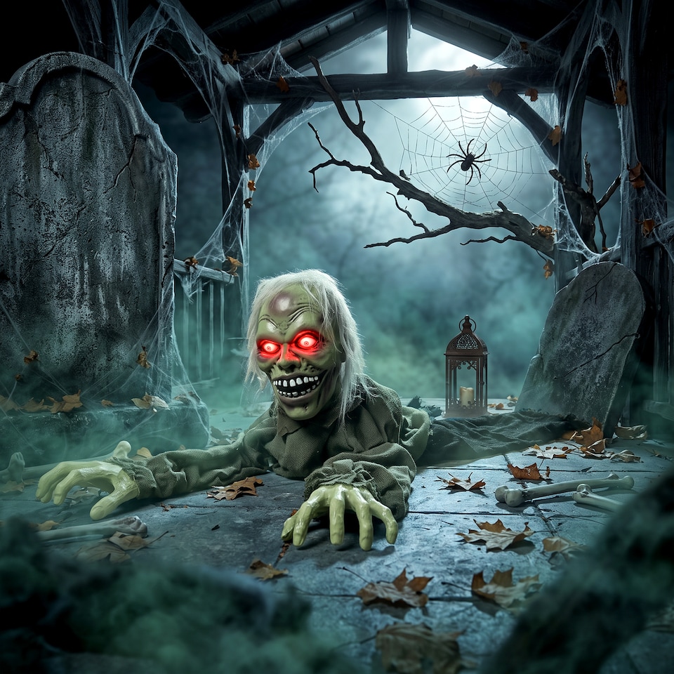 image 1 of HOMCOM Animatronic Crawling Zombie with Light-Up Eyes and Creepy Sound