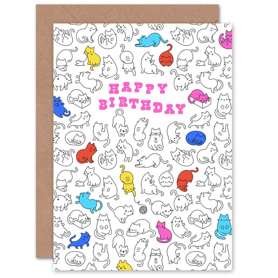 image 1 of Cat Lover Pet Hobbies Pattern Animal Birthday Greeting Card