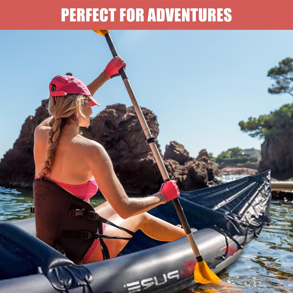 image 1 of GEEZY Inflatable Kayak Two-Person Boat with Paddle Black