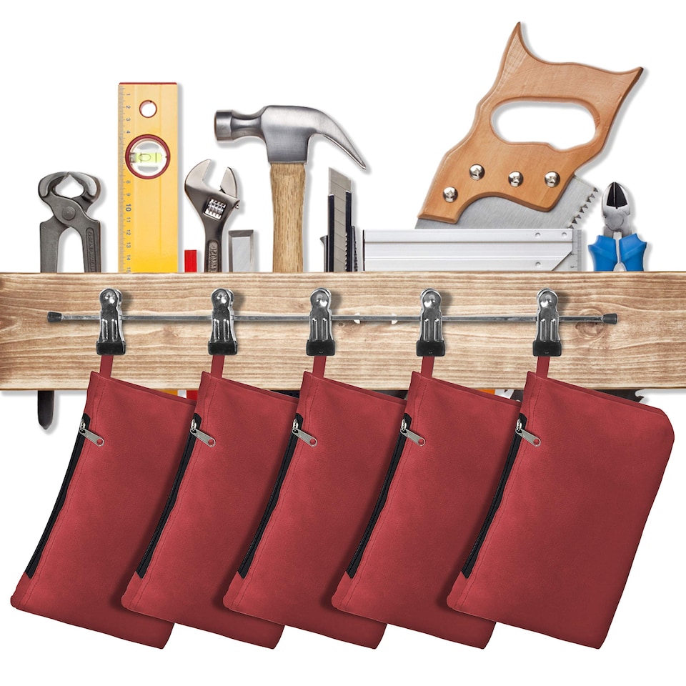 image 1 of Covers&All Tool Bag, 18 Oz Heavy Duty Waterproof Pouch with Sturdy, 7 in L x 11 in W x 7 in H, Red