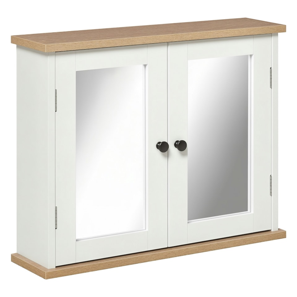 image 1 of kleankin Bathroom Mirror Cabinet Wall Mounted Storage Cupboard W/ Double Door