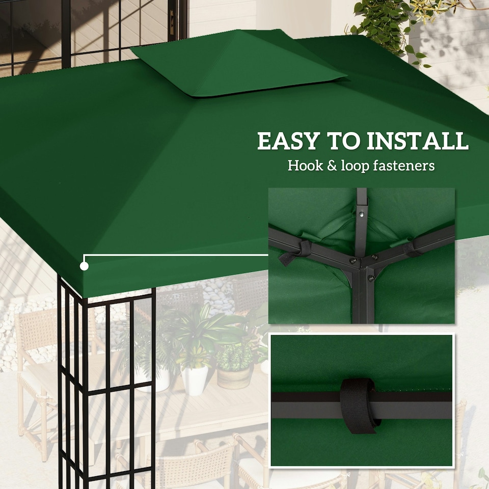 image 1 of Outsunny 3(m) 2 Tier Garden Gazebo Top Cover Replacement Canopy Roof Dark Green