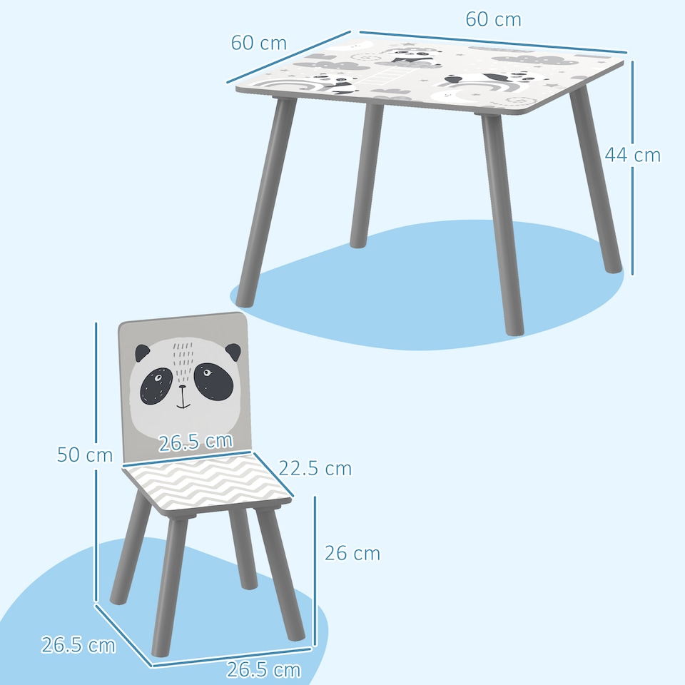 image 1 of ZONEKIZ Kids Table and Chair Set, Toddler Table with 2 Chairs, Grey