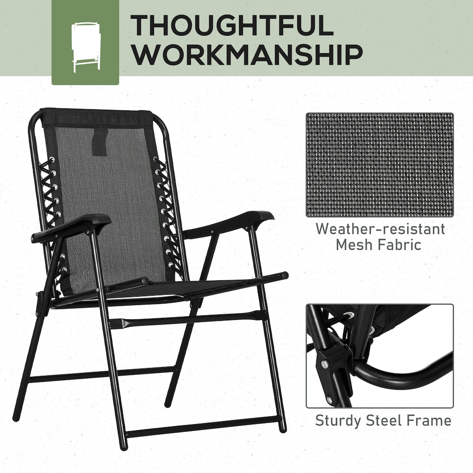 image 1 of Outsunny 2Pcs Outdoor Patio Folding Chairs, Portable Garden Loungers Black