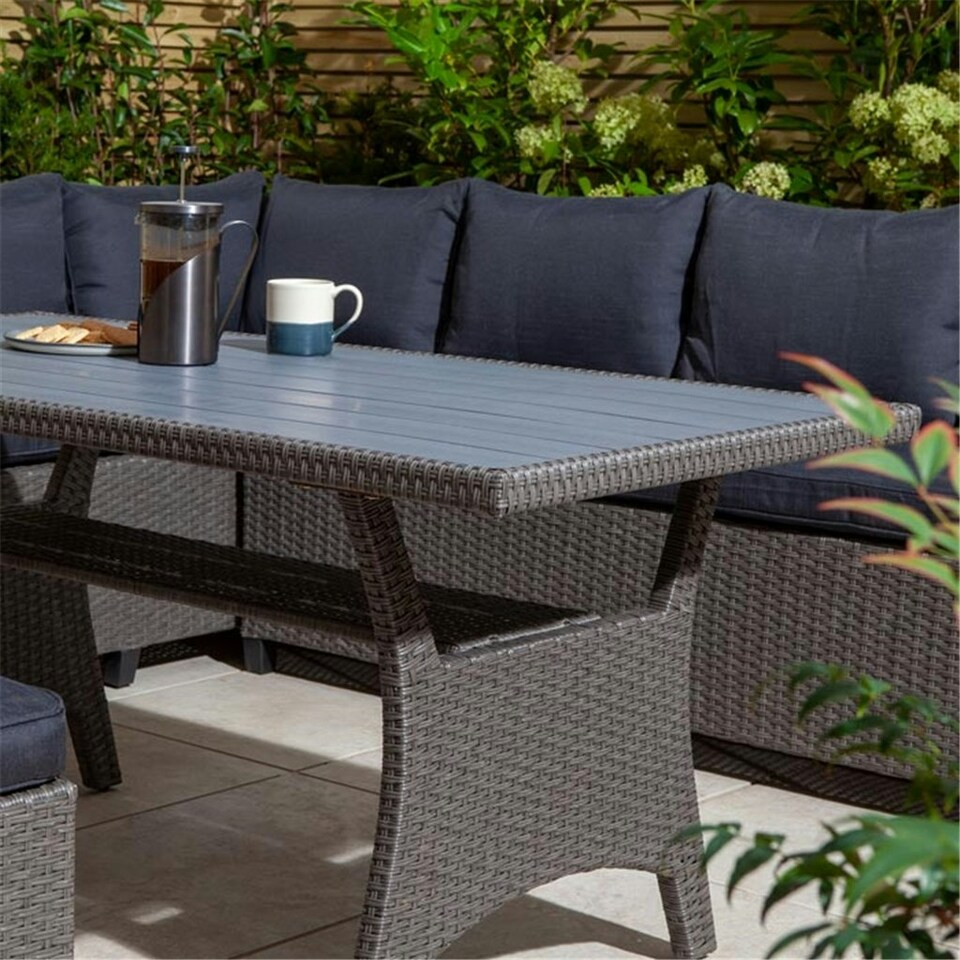 image 1 of 8 Seater Grey & Blue Cushion Corner Dining Set - With Stools