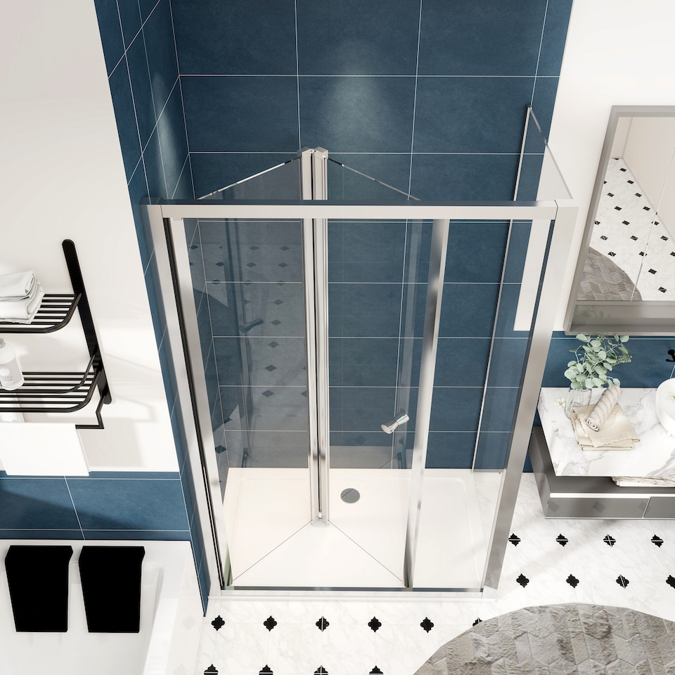image 1 of 700x1200mm Bifold Shower Door Enclosure with Stone Resin Shower Tray Toughened Safety Glass Screen