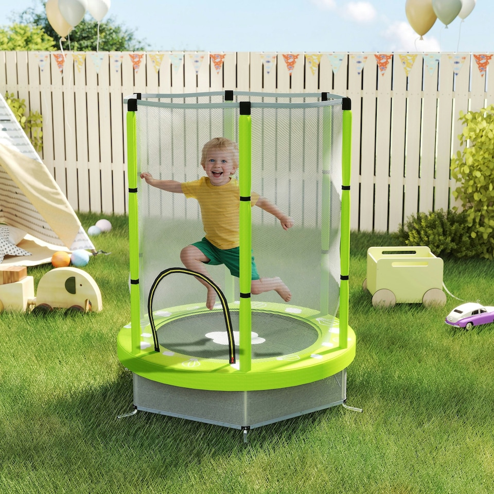 image 1 of AIYAPLAY 4.6FT Kids Trampoline with Safety Enclosure Net, Green