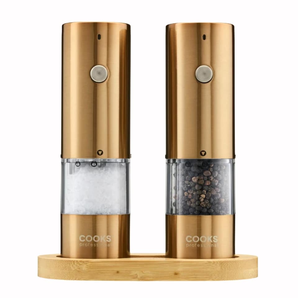 image 1 of Cooks Professional Rechargeable Salt and Pepper Mill Set with Bamboo Base