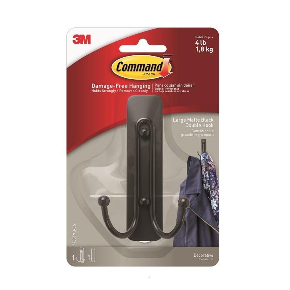 Command 17036B Large Matte Black Double Hook 1.8kg - One Colour - One Size