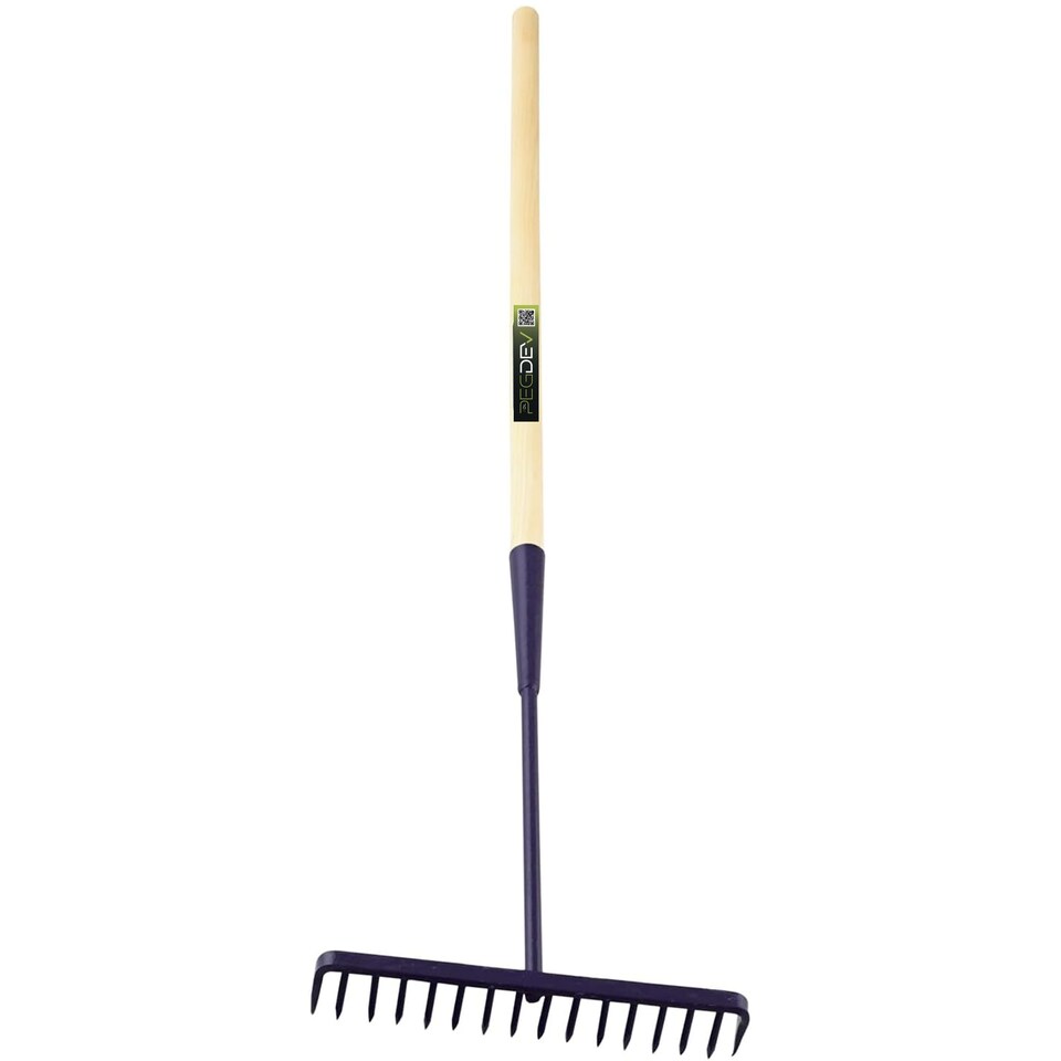 image 1 of Pegdev Tarmac Rake Wooden Handle 16 Teeth Heavy Duty 1800mm