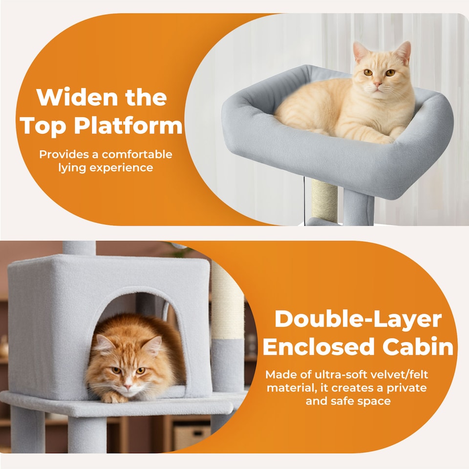 image 1 of Skylos 143cm Cat Tree Multilevel Scratching Post Plush Climbing Tower