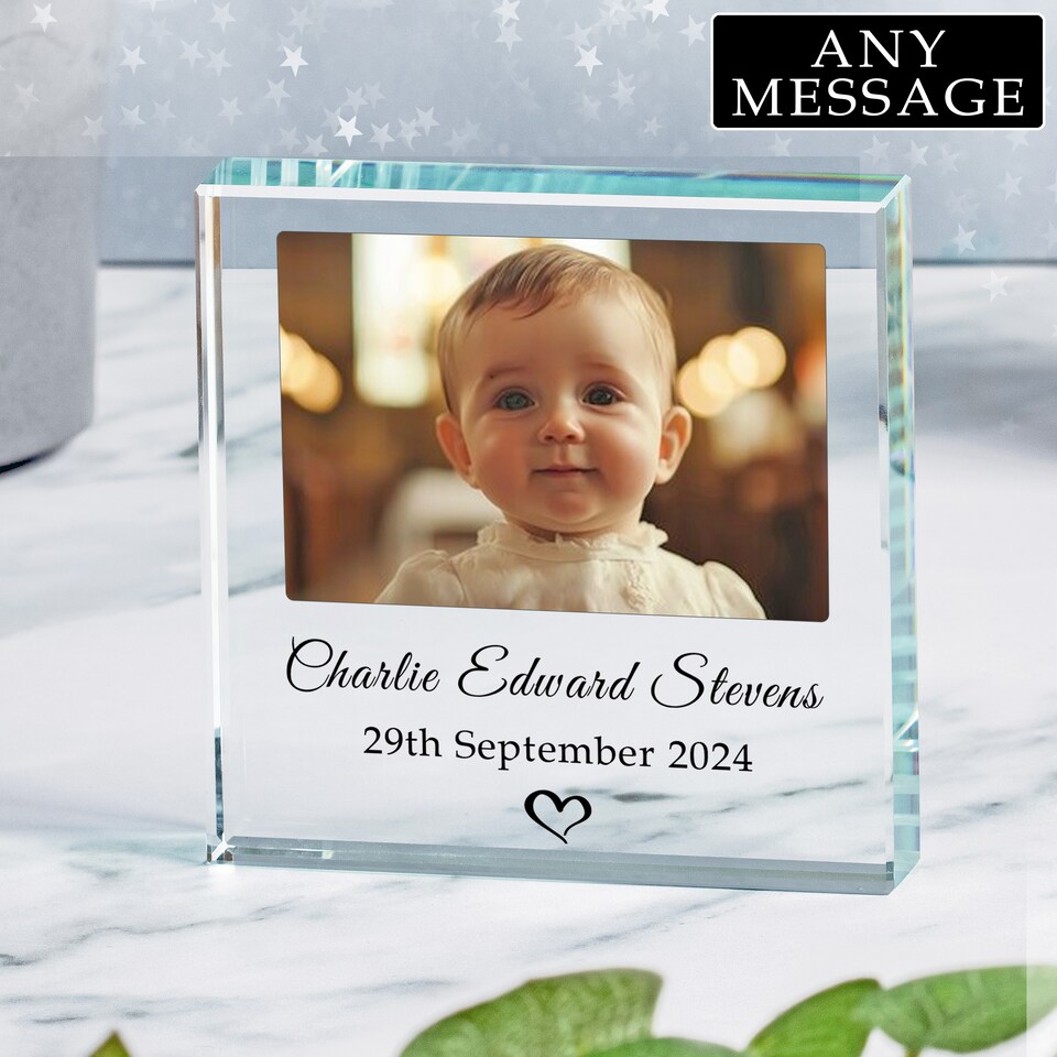 image 1 of Personalised Christening New Baby Glass Token for Baby