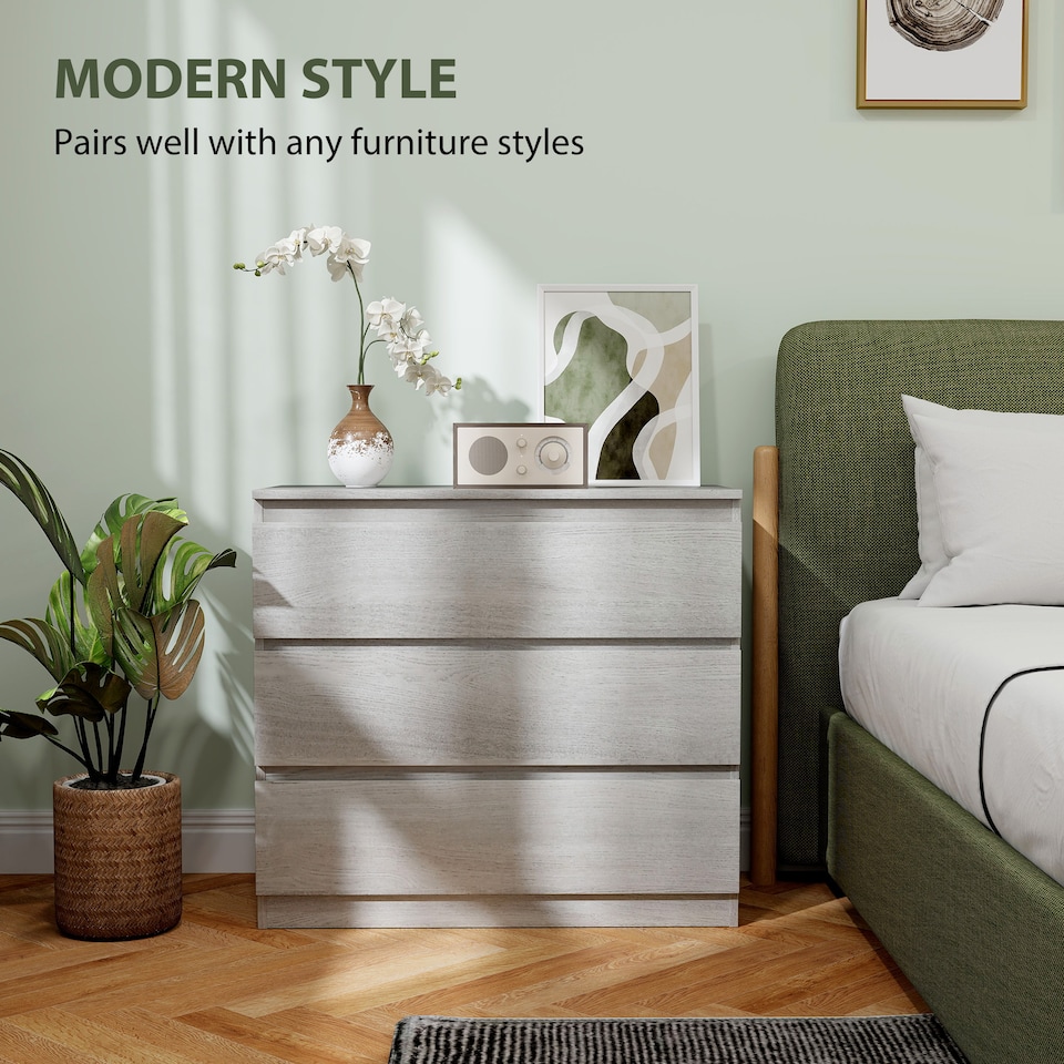 image 1 of HOMCOM Chest of Drawers, 3 Drawer Storage Cabinet Unit for Bedroom, Grey