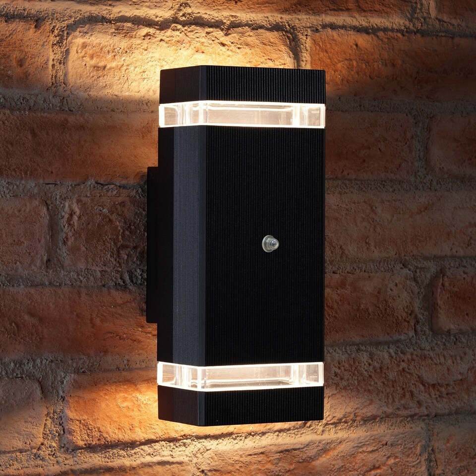image 1 of Auraglow Dusk Till Dawn Sensor Double Up & Down Wall Light - THRUXTON | Black | Black/Cool White