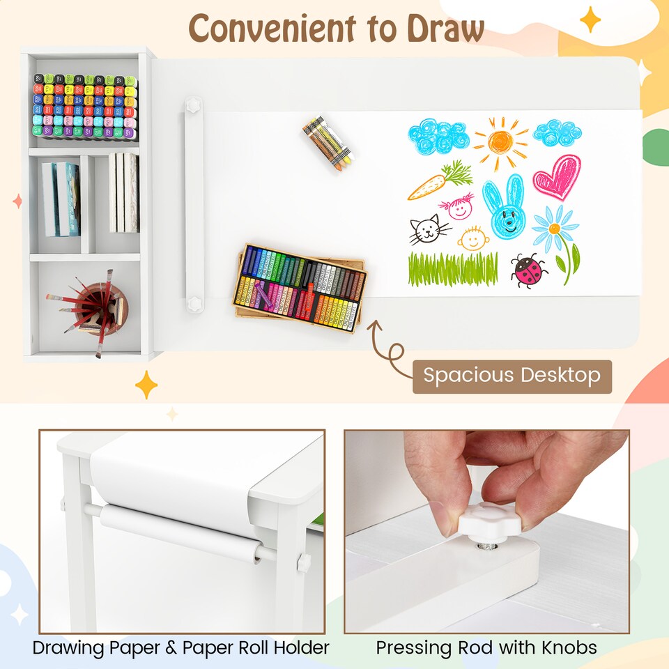 image 1 of COSTWAY Kids Art Table and Chairs Set with 2 Chairs White