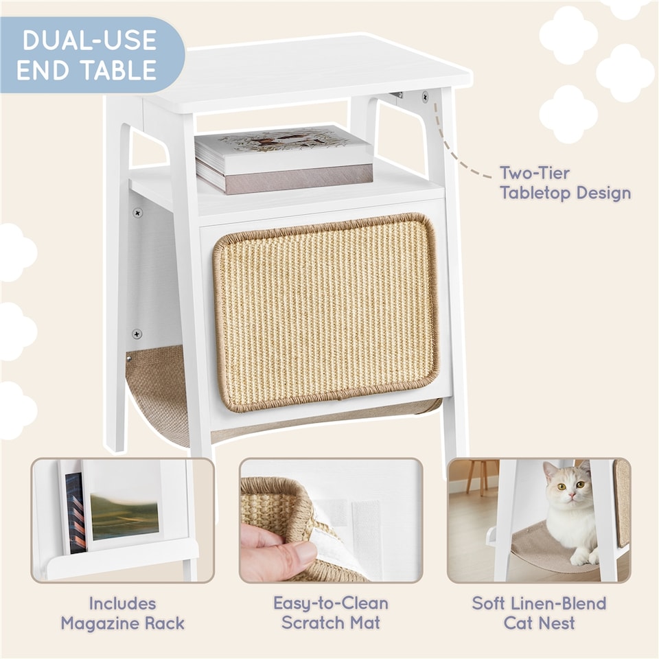 image 1 of Yaheetech Multipurpose Wooden Side Table with Cat Bed | White | One Size
