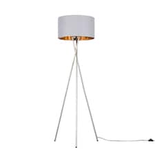 ValueLights Camden Brushed Chrome Tripod Floor Lamp Grey Gold Shade and Bulb