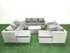 image 1 of Fimous Outdoor Rattan Sofa Garden Furniture Set with 2 Armchairs Oblong Coffee Table 2 Big Footstools Side Table Light Grey Mixed
