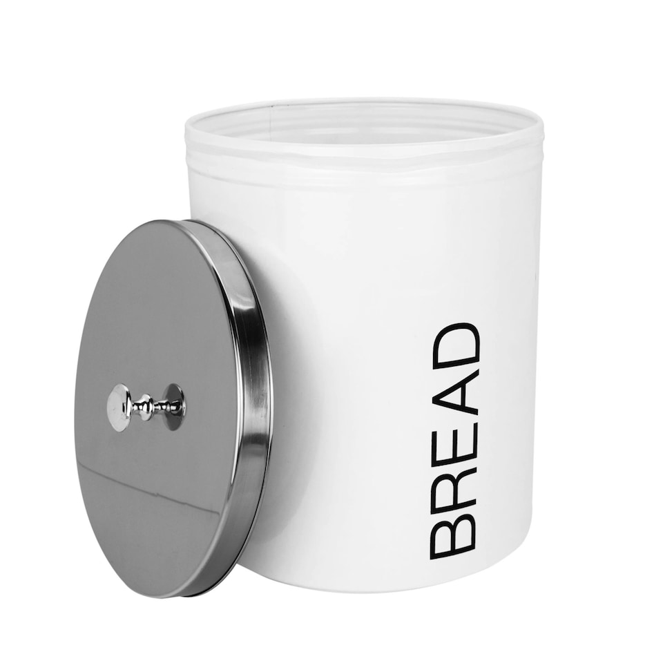 image 1 of Harbour Housewares White Round Metal Kitchen Bread Bin Kitchen Caddy Kitchen Storage Containers Tin Canister
