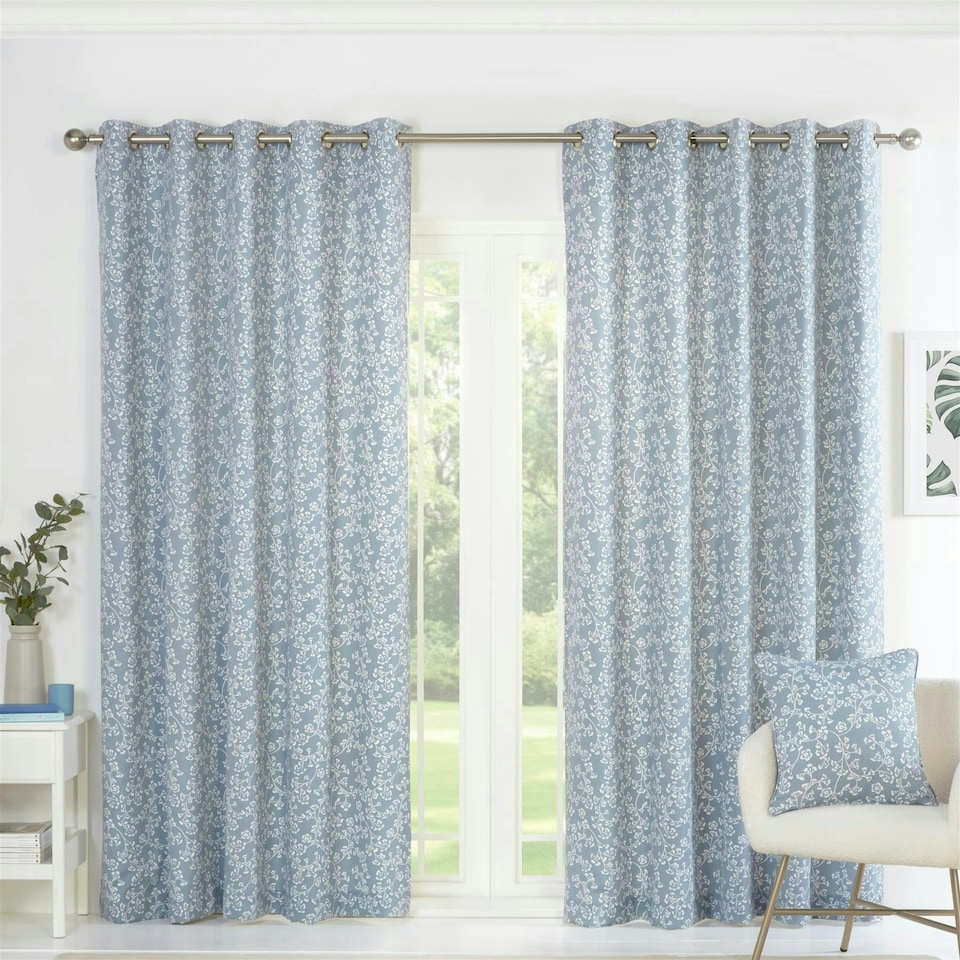 image 1 of Sade Eyelet Curtains - Blue - 117x183cm