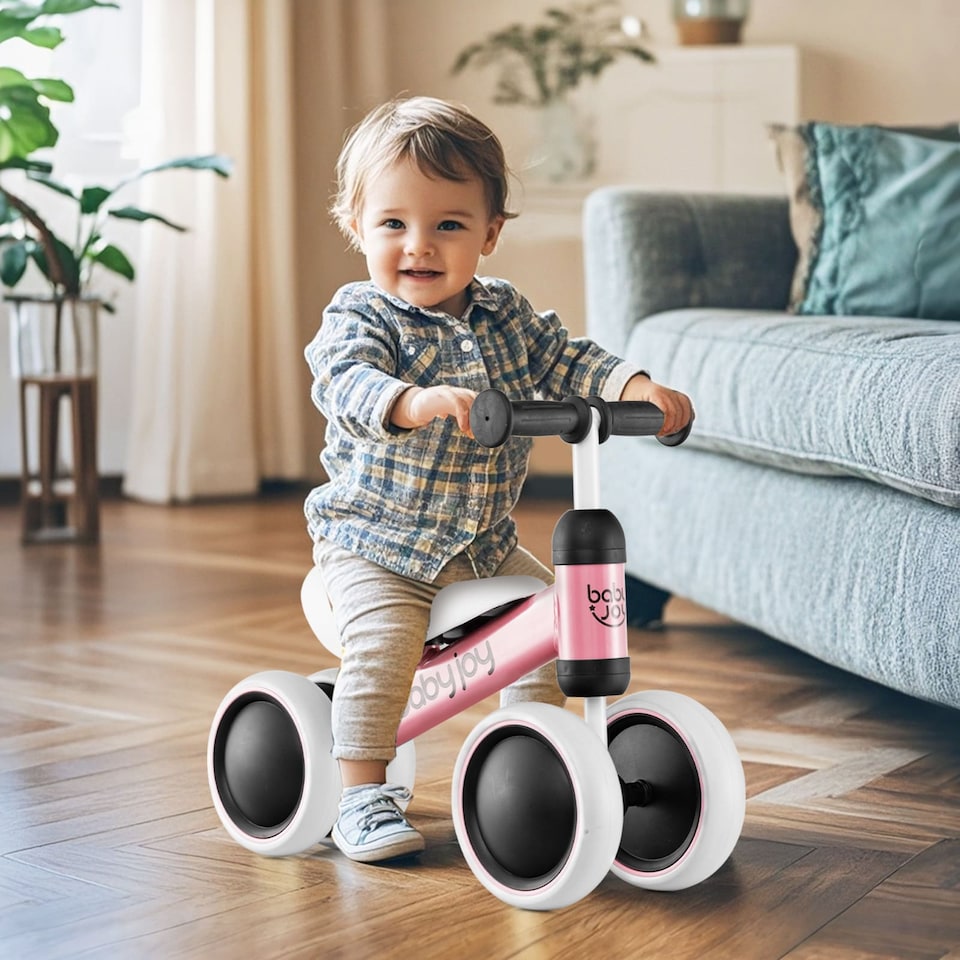 image 1 of COSTWAY Baby Balance Bike No Pedal Infant 4 Wheels Bicycle-Pink