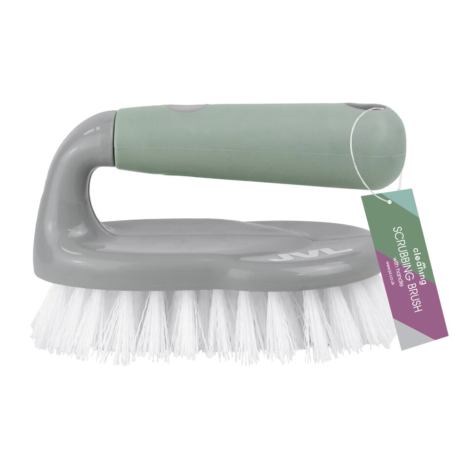 image 1 of JVL Cleaning Caddy Set with Soap Dispensing Dish Brush, Scrubbing Brush, Microfibre Cloth, Microfibre Cleaning Mitt & 3 in 1 Window Squeegee Household Cleaning Kit
