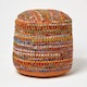 image 1 of Homescapes Red and Multi-Colour Chindi Design Circular Bean Filled Pouffe | Multi | 45 x 40 cm